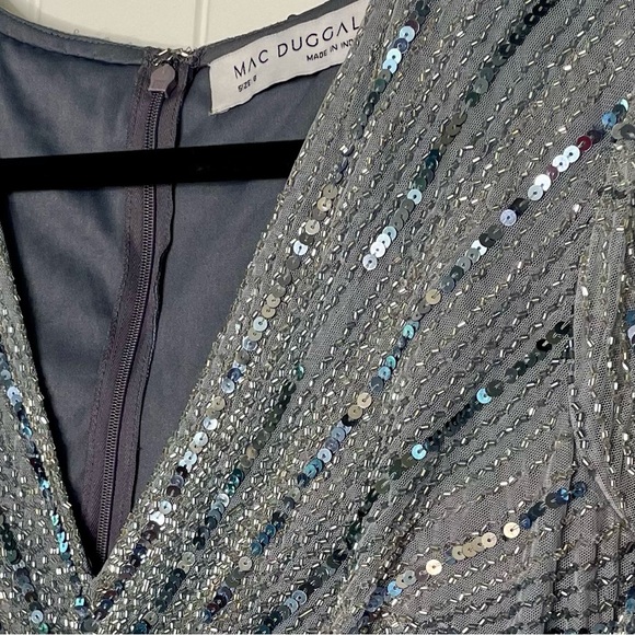 NWT Mac Duggal 93583 Beaded Cape Sleeve Column Gown Slate Blue Sz 8 $698 - Picture 14 of 16